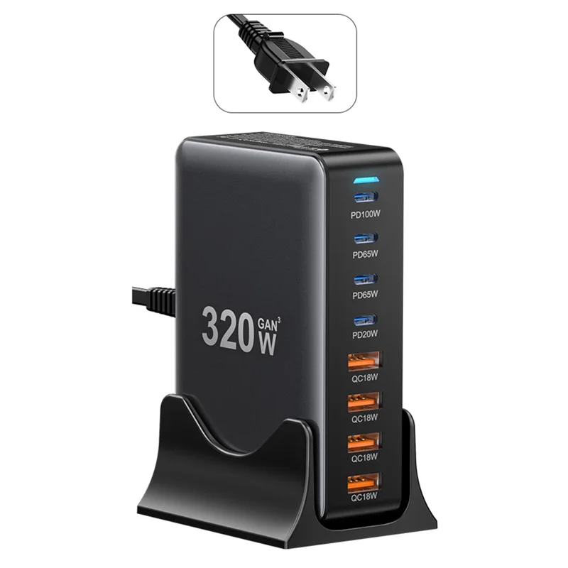 ESSAGER GaN Charging Station with 4 USB-C + 4 USB-A Ports 100W Desktop Fast Charger for Laptop Phone Tablet - US Plug - 1
