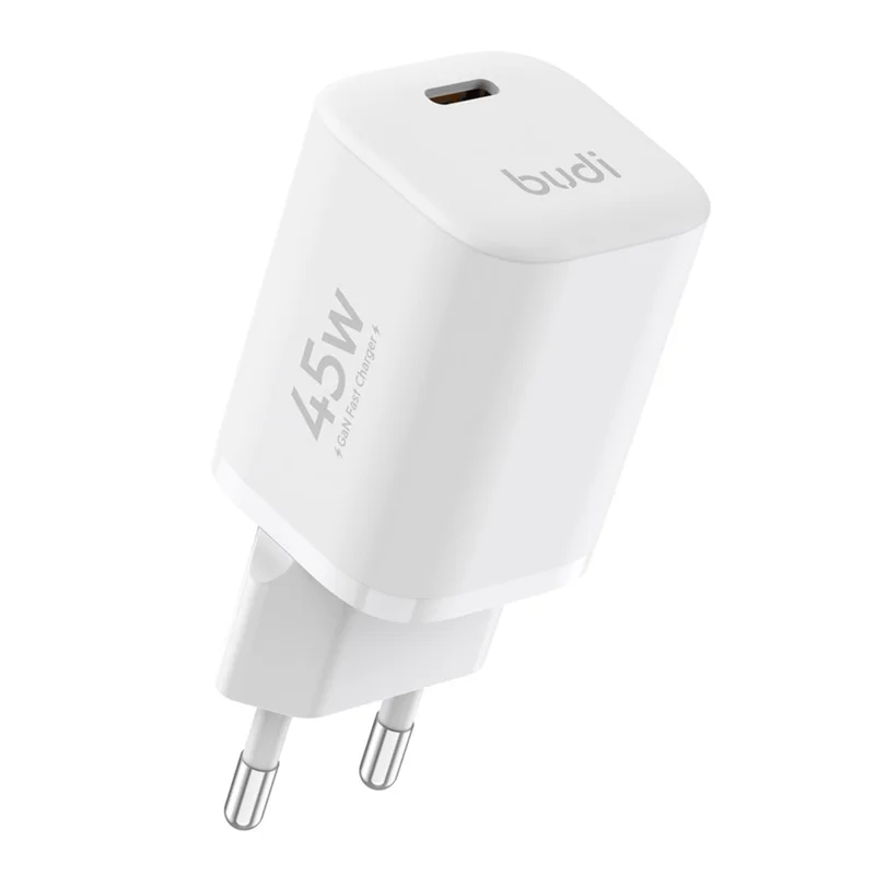 BUDI AC020EW 45W Charger Adapter Single USB-C Port GaN Fast Charging Wall Charger Compact Design, EU Plug - 1