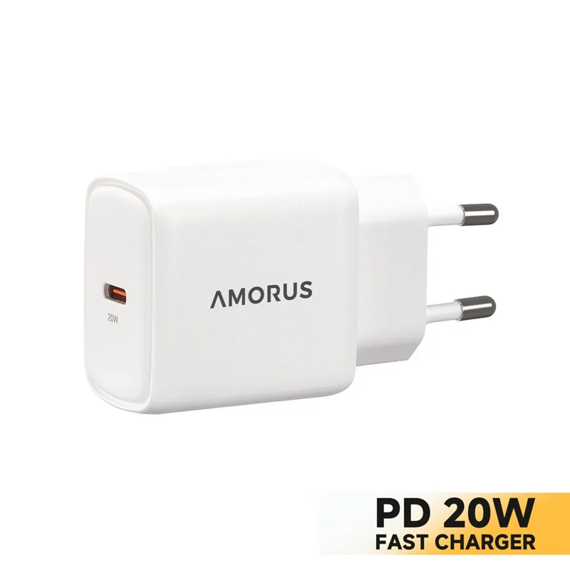 AMORUS PD 20W Type-C Fast Charging Wall Charger for Smartphone / Tablet / Laptop USB-C Power Adapter, EU Plug - White - 1