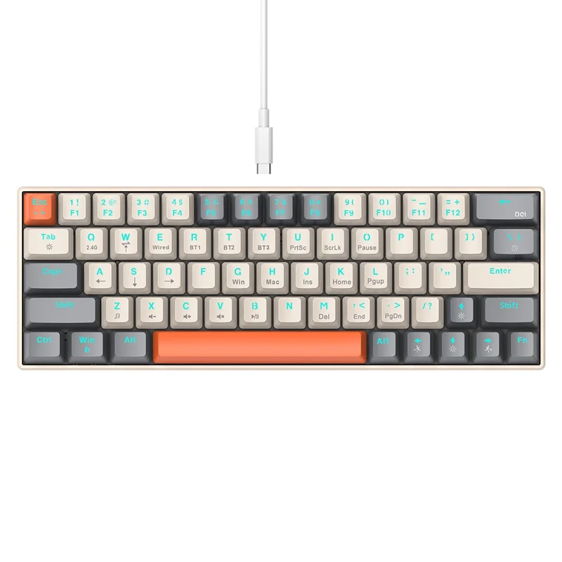 T-WOLF T30 Mechanical Keyboard Wired + Wireless + Bluetooth-compatible 3-Mode RGB Gaming Keyboard 63 Keys - Mix Color - 1