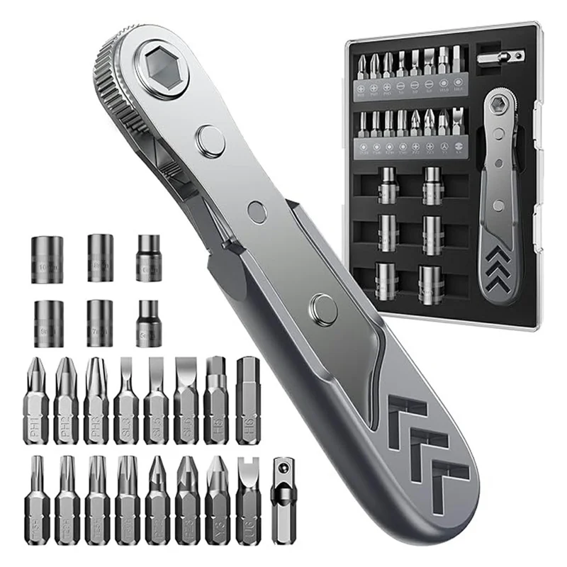 AXTH 23 in 1 Right Angle Ratcheting Screwdriver Set with 36-Tooth Ratchet Magnetic Bits Tool Kit for DIY Repair - 1