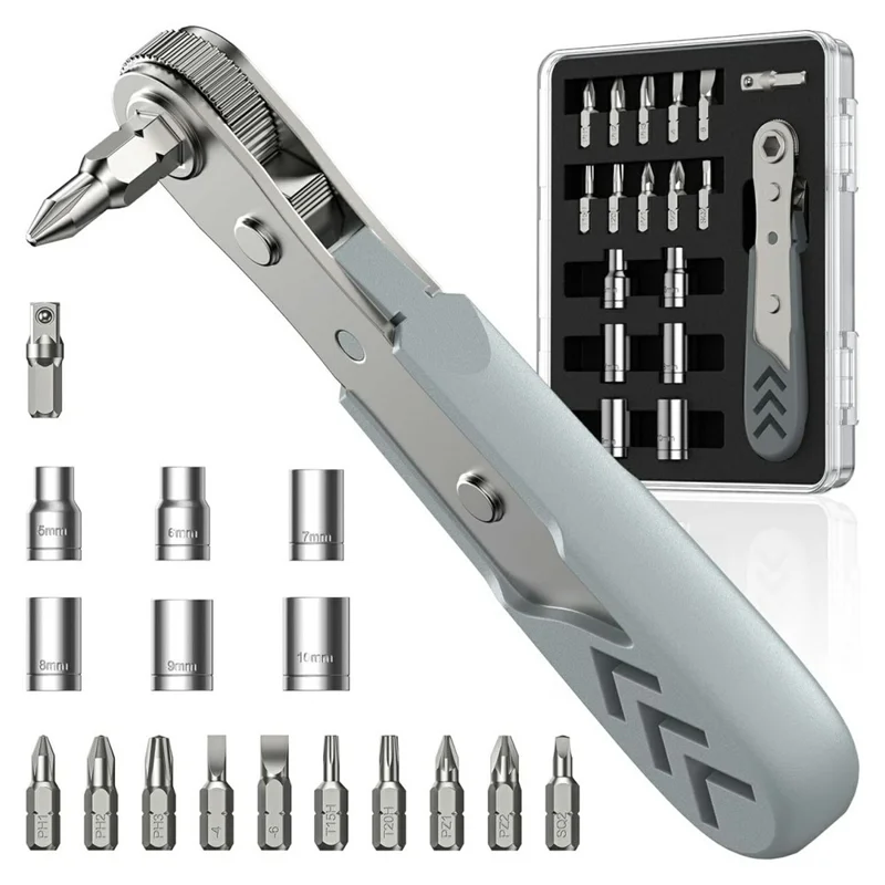 AXTH 17 in 1 Right Angle Ratcheting Screwdriver Set 36-Tooth Magnetic Bits Sockets Tool Kit for Electronics Repair - 1