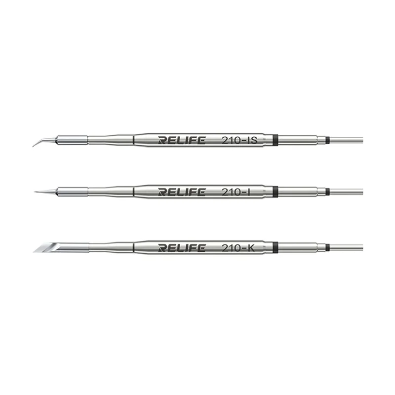RELIFE 210 3Pcs Soldering Iron Tips Set 80mm Knife Straight Curved Multi-Layer Nano Electroplating Iron Tips Welding Tool Replacement for Electronics Repair - 1