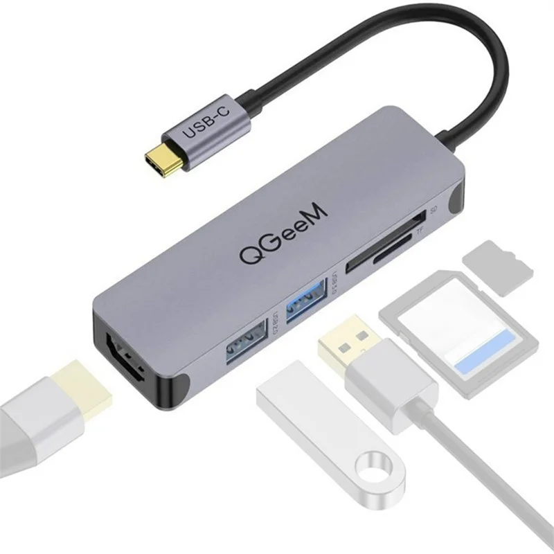 QGEEM UH05 5 In 1 USB C Hub with USB 3.0 USB 2.0 HD Port SD TF Card Reader Expansion Dock - 1