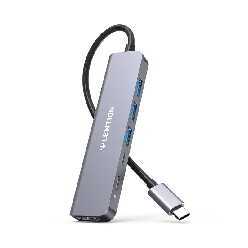 LENTION CE35sH Cloud Ala Series 6-in-1 USB-C Hub Adapter USB-C to 3 USB3.0 + HD 4K / 30Hz + PD3.0 + USB-C Docking Station - Grey - 1