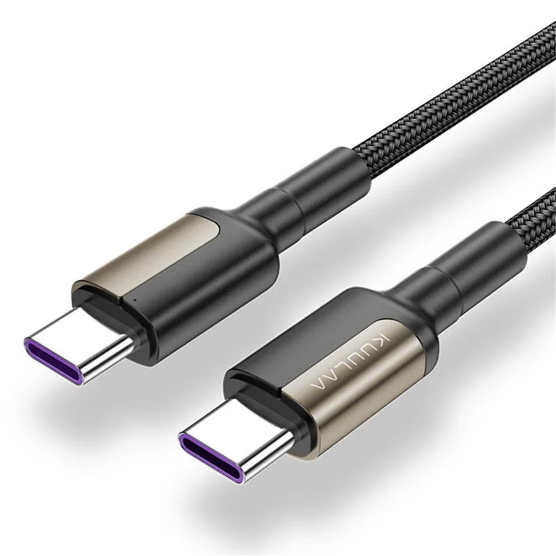 KUULAA for iPhone 15 Series Nylon Braided 1M USB-C to USB-C 60W Fast Charging Cable for Samsung Huawei Xiaomi - Grey - 1