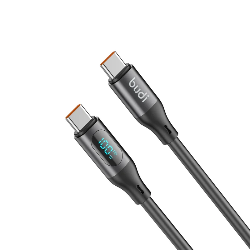 BUDI DC262TT12B 1.2m 100W PD Fast Charging USB C to USB C Cable Digital Display Liquid Silicone Data Wire - 1