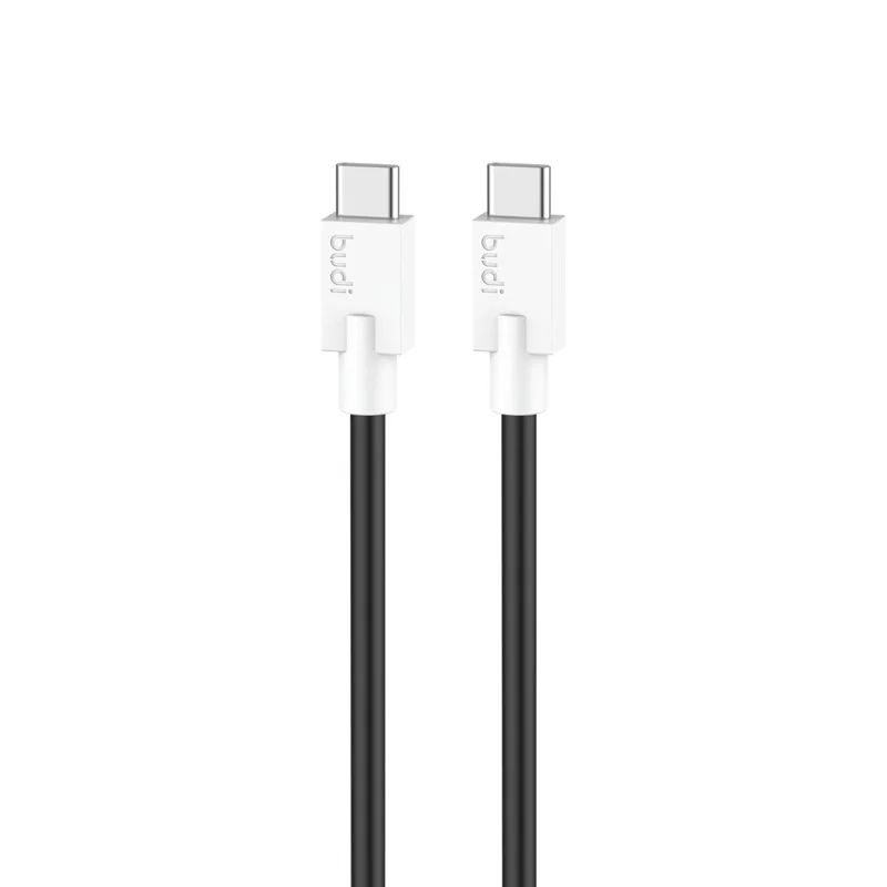 BUDI DC263TT12 1.2m USB C to USB C Data Cord PD 65W Fast Charging Soft TPE Cable - Black - 1