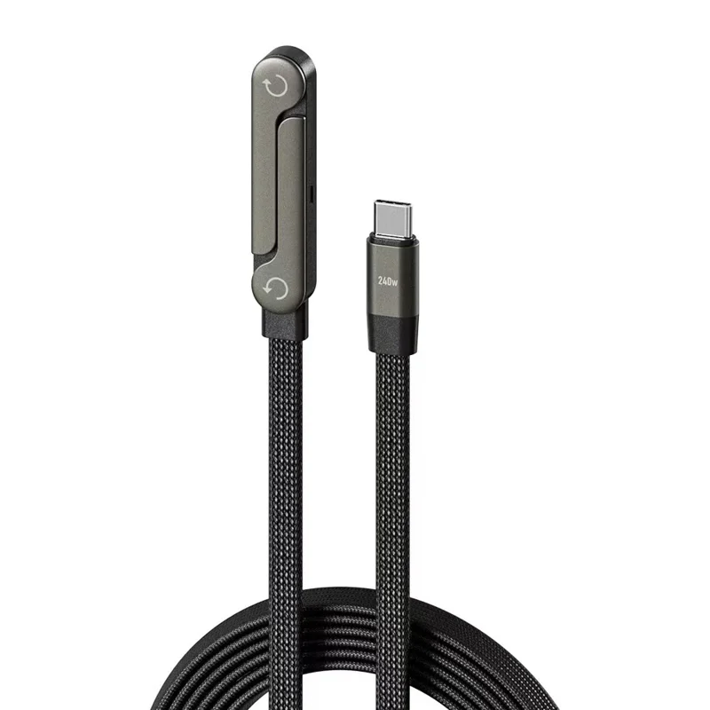 90 Degree Angled Type-C to Type-C 240W Fast Charging Cable Data Sync Cord with Phone Holder for Gaming/Multitasking - 1.5m - 1