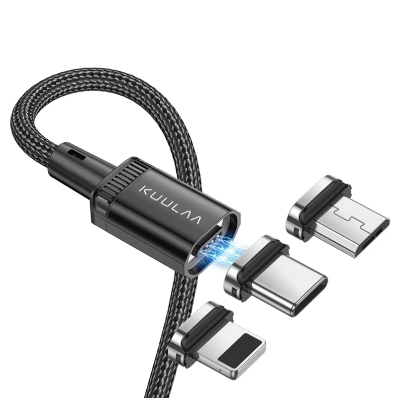 KUULAA KL-X25 1m 3A Magnetic Cable Type-C / iP (5-14) / Micro USB 3-in-1 Braided Cord for Charging Data - Black - 1