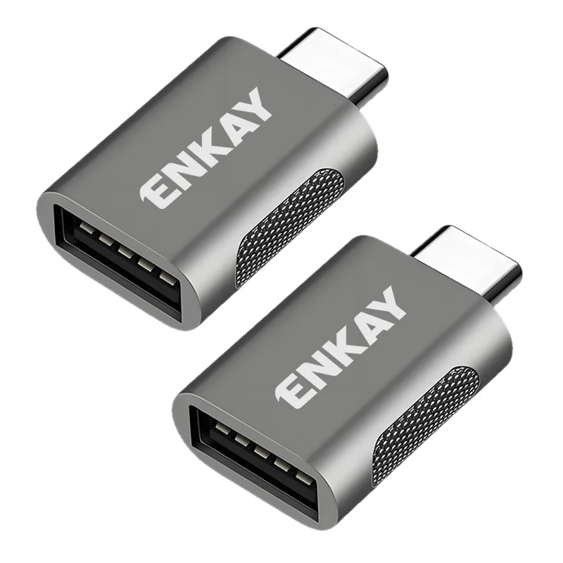 ENKAY ENK-AT131 2Pcs USB-C Male to USB-A 3.2 Female Adapter 10Gbps 60W Fast Charging Zinc Alloy OTG Converter - Grey - 1