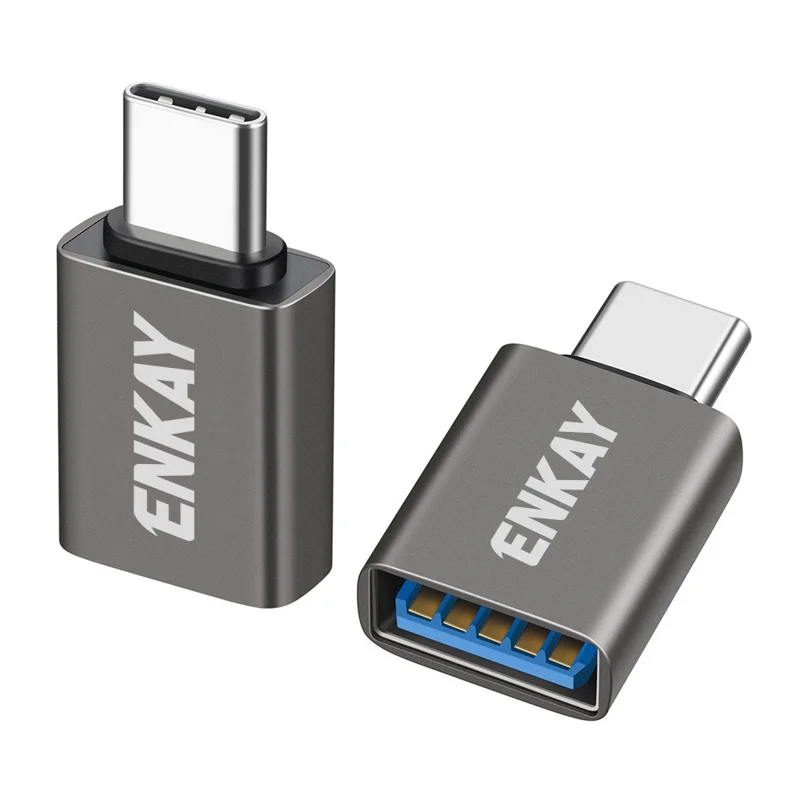 ENKAY ENK-AT134 2Pcs USB-A 3.2 Female to USB-C Male Adapter 10Gbps 60W Fast Charging OTG Converter - Grey - 1
