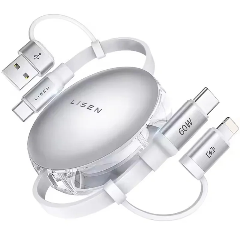 LISEN 5-in-1 Retractable Charging Cable 60W USB-C / USB-A / iP (5-14) Multi-Function Cable for iPhone 17 / 16 / 15 / 14 / 13 / 12 / 11 Pro / Max Galaxy S26 / S25 / S24 / iPad Pro / Air MacBook - 1