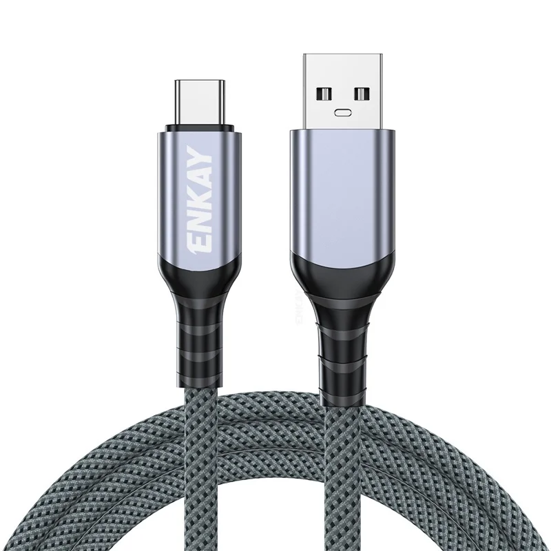 ENKAY 1m USB 3.2 to Type-C Cable 60W Fast Charging 10Gbps High Speed Braided Data Cable - Grey - 1