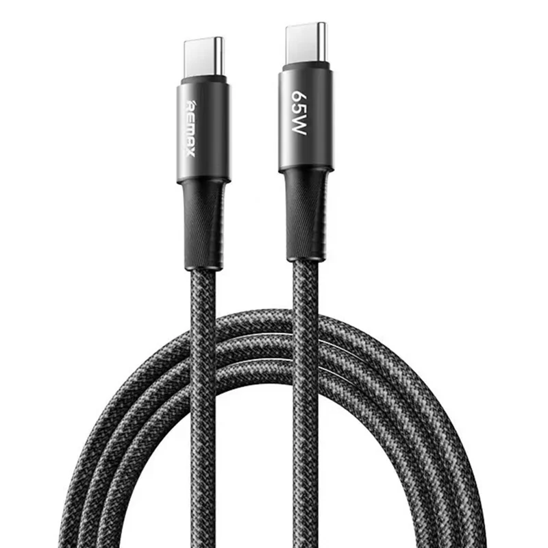 REMAX CB25 2m USB-C to USB-C Cable 65W PD Fast Charging Aluminum Alloy Braided Data Cord for Laptop Tablet Phone - Black - 1
