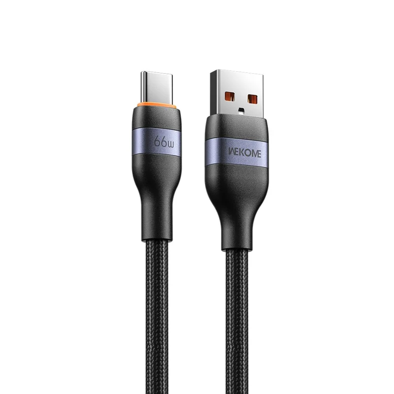 WEKOME WDC-C31 1.2m USB-A to Type-C Cable 66W Fast Charging 480Mbps Data Transfer Cord for Laptop Phone Tablet - Black - 1