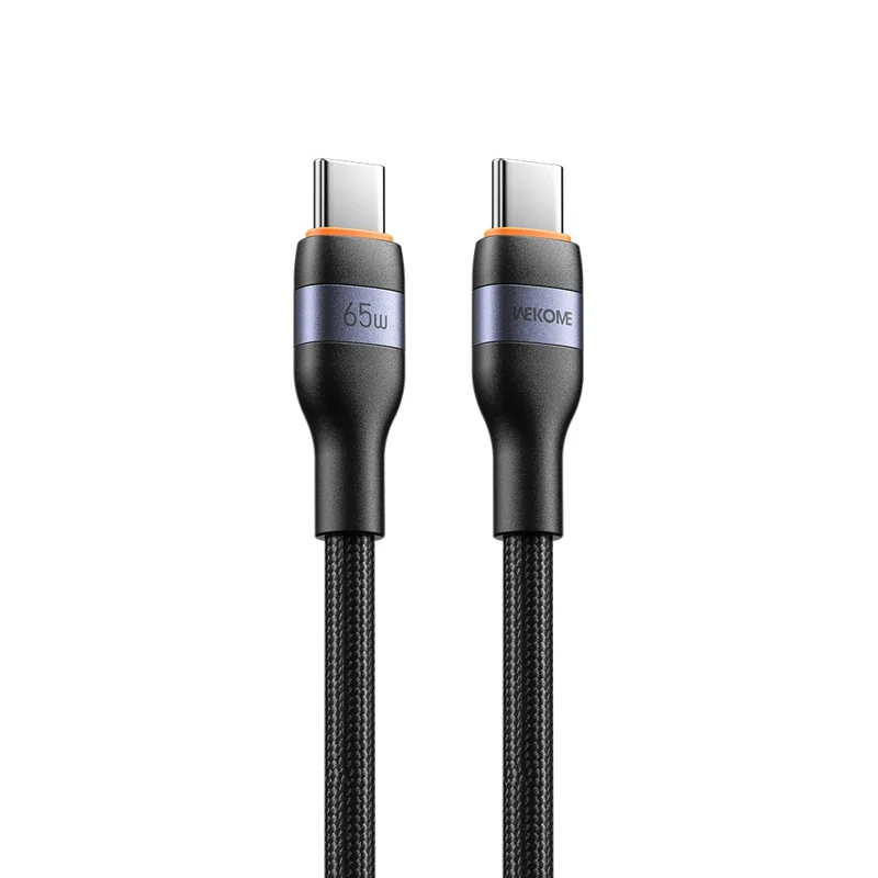 WEKOME WDC-C32 1.2m Type-C to Type-C Cable 65W PD Fast Charging Nylon Braided Cord 480Mbps Data Transfer - Black - 1