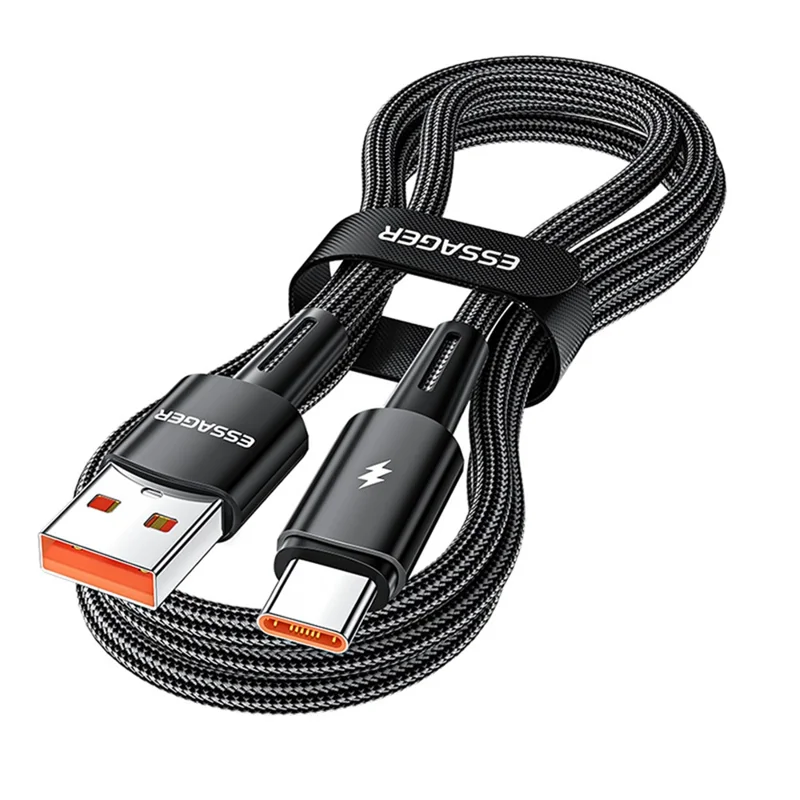 ESSAGER 2m Super Long USB to Type-C 120W Fast Charging Cable 480Mbps Data Transmission Cable - Black - 1