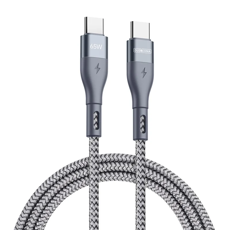 DUZZONA A2 3m PD 65W Fast Charging USB-C to USB-C Cable Nylon Braided Data Cord for iPhone 16-15 Series - Grey - 1