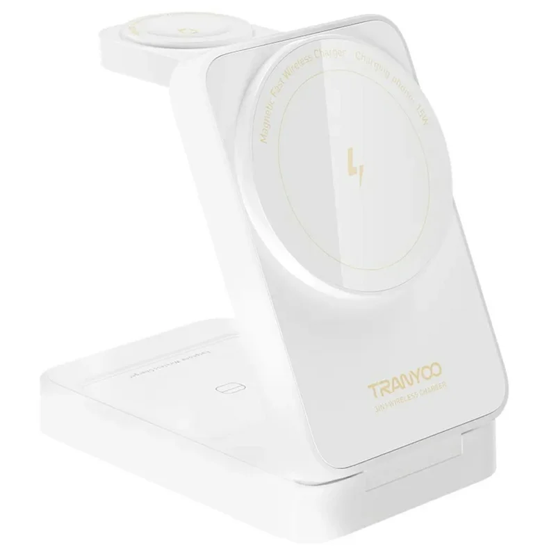 TRANYOO T-WF3 For Apple Watch iPhone AirPods 3 in 1 Magnetic Wireless Charger Foldable Charging Stand - White - 1
