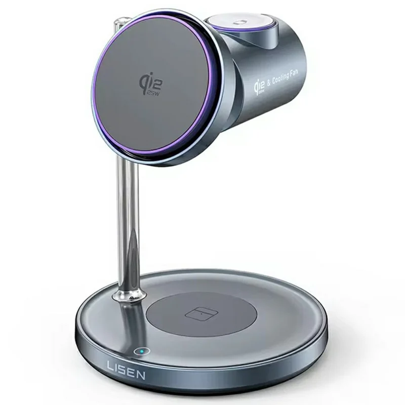 LISEN W120 Qi2.2 25W Wireless Charger Compatible with MagSafe 3-in-1 Charging Station with Cooling Fan for iPhone 17 / Apple Watch / AirPods / Pixel 10 - EU Plug - 1