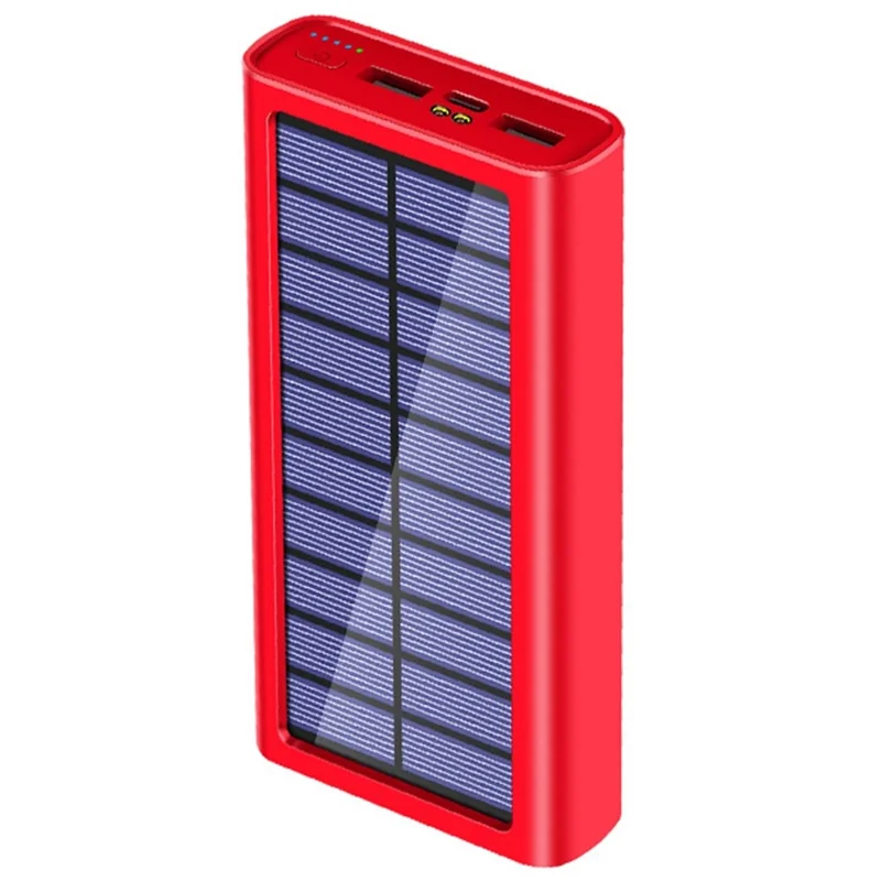 PSOOO 20000mAh Power Bank Portable Battery Pack with LED Flashlight Dual USB Outputs Solar Charger - Red - 1