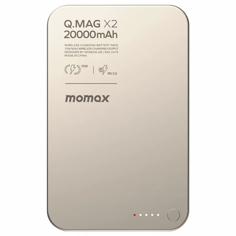 MOMAX Q.MAG X2 20000mAh Magnetic Power Bank Aluminum Alloy+Tempered Glass Wireless Charging Battery Pack - Titanium Gold - 1
