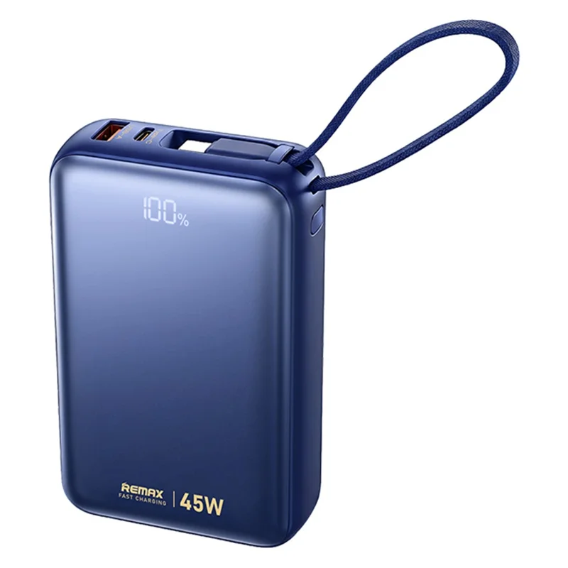 REMAX AS-182-45 Power Bank 20000mAh 45W PD Fast Charging Battery Pack with Built-in Dual Cables - Blue - 1