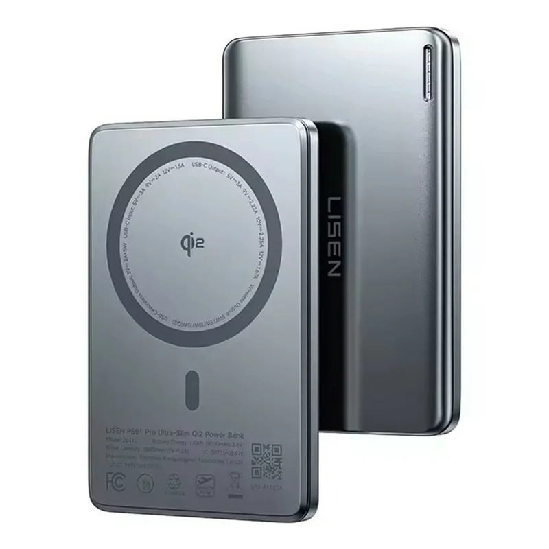 LISEN P601 Pro Ultra Slim 5000mAh Power Bank Qi2 15W Magnetic Wireless Charger for Outdoor Travel - Black - 1