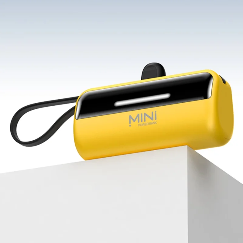 CYKE X3 5000mAh Capsule Shape Power Bank 8Pin Plug Phone External Battery with Built-in Type-C / USB Cable - Yellow - 1