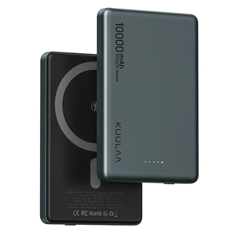 KUULAA KL-YD57 Magon Power Bank 10000mAh Magnetic Phone Wireless Charger Battery Pack - Grey - 1