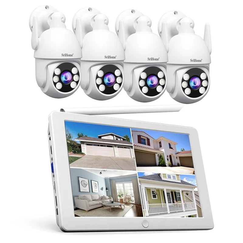 SRIHOME NVS009+IPC059 10.1 Inch LCD Screen 5MP HD 8CH Motion Detection WiFi CCTV Camera NVR Kit - US Plug - 1