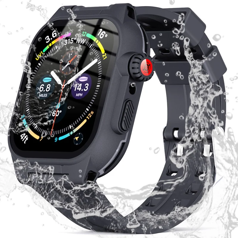 SHELLBOX For Apple Watch Series 8 41mm / 7 41mm IP68 Waterproof Case with Silicone Watch Band Smart Watch Protector Replacement Strap - 1