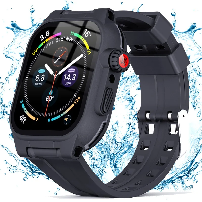 SHELLBOX Waterproof Case For Apple Watch Series 8 45mm / 7 45mm Shockproof Screen Protective Case with Silicone Watch Band - 1