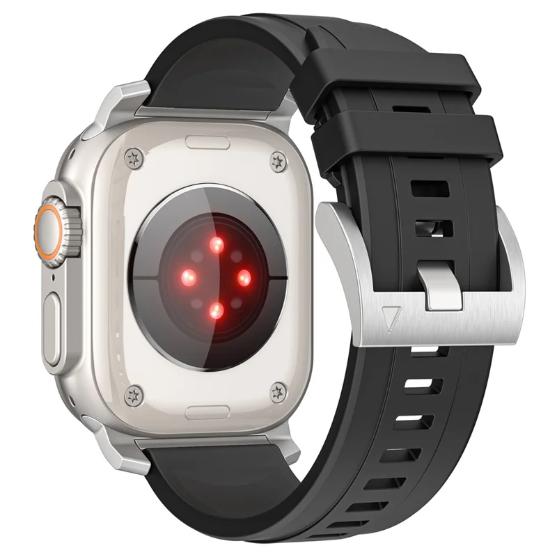 LEMONDA Watch Bands For Apple Watch Ultra 3 2 1 49mm / Series 11 10 46mm / 9 8 7 45mm / SE3 SE2 SE 6 5 4 44mm / 3 2 1 42mm Silicone Strap - Black+Silver Connector - 1
