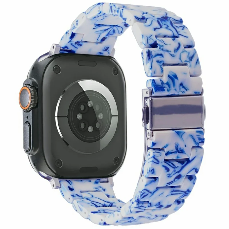 LEMONDA Resin Watch Band for Apple Watch Ultra 3 2 1 49mm / Series 11 10 46mm / 9 8 7 45mm / SE3 SE2 SE 6 5 4 44mm / 3 2 1 42mm 3-Bead Wrist Strap - Blue White - 1