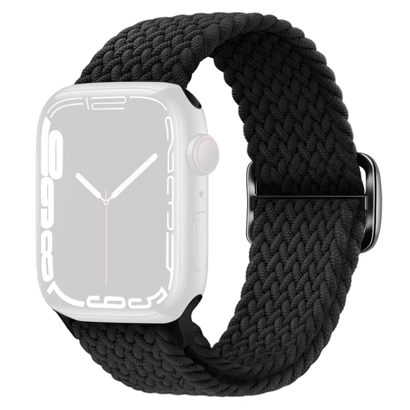 KALEBOL For Apple Watch Ultra 3 2 1 49mm / Series 11 10 46mm / 9 8 7 45mm / SE3 SE2 SE 6 5 4 44mm / 3 2 1 42mm Nylon Braided Watch Strap - Black - 1
