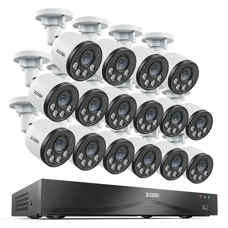 ZOSI PoE Security Camera System with 16CH 8MP NVR and 16Pcs Smart Human Vehicle Detection 100ft Night Vision 4MP Waterproof IP Cameras (No Hard Drive) - White - 1
