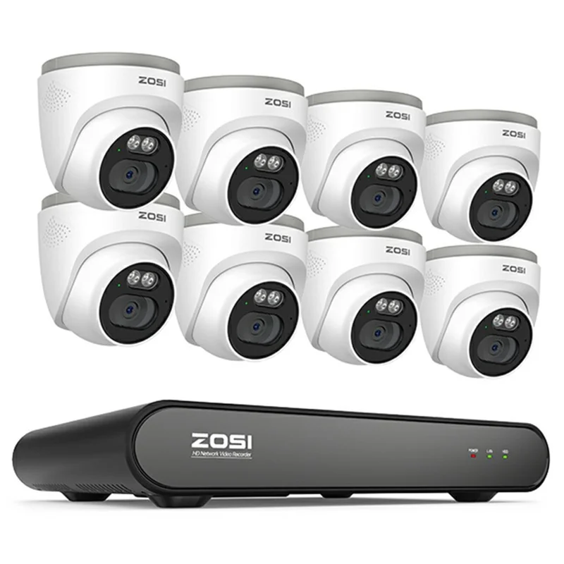 ZOSI PoE Security Camera System with 5MP 8CH NVR and 8Pcs AI Human Vehicle Detection 100ft Night Vision HD Outdoor 4MP IP Cameras (No Hard Drive) - White - 1