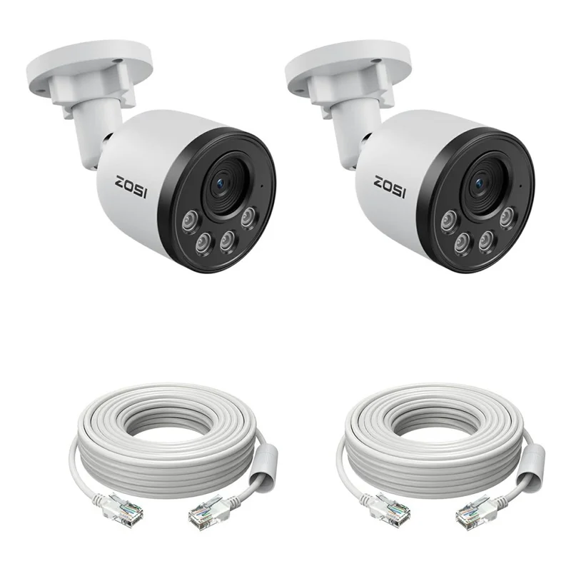 ZOSI C180 2Pcs 4K PoE Add-On Security Cameras Compatible with Zosi 8MP / 4K PoE NVR 8MP Outdoor IP Cameras with Person Vehicle Detection - White - 1