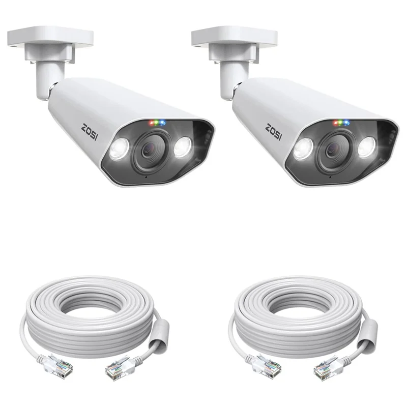 ZOSI 2Pcs 4K PoE Add-on Camera 8MP AI Human Vehicle Detection Waterproof Color Night Vision Security Bullet Cam - White - 1