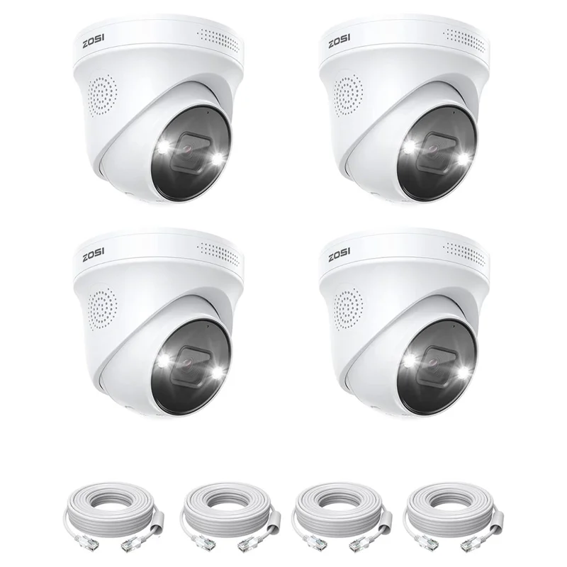 ZOSI 4Pcs 4K PoE Add on Security Camera with Person Vehicle Detection Sound Light Alarm 2 Way Audio 8MP Dome IP Cam - White - 1