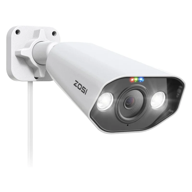 ZOSI 1Pc 5MP PoE Add-on Camera AI Person / Vehicle Detection 2 Way Audio Starlight Night Vision 3K Bullet IP Cam with Sound Light Siren - White - 1