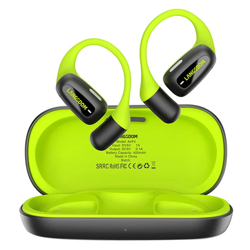 LANGSDOM Airfit Open Ear True Wireless Earbuds Bluetooth-Compatible Headphones for Running - Fluorescent Green - 1