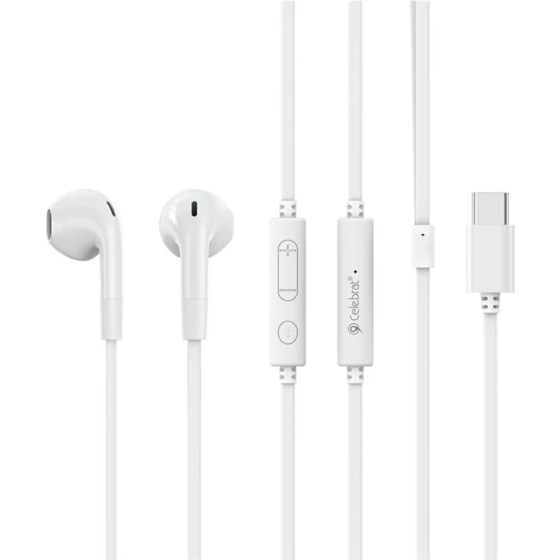 CELEBRAT G39 Type-C Wired Earphones HiFi Stereo Sound Semi In-Ear Earphones with Microphone - White - 1
