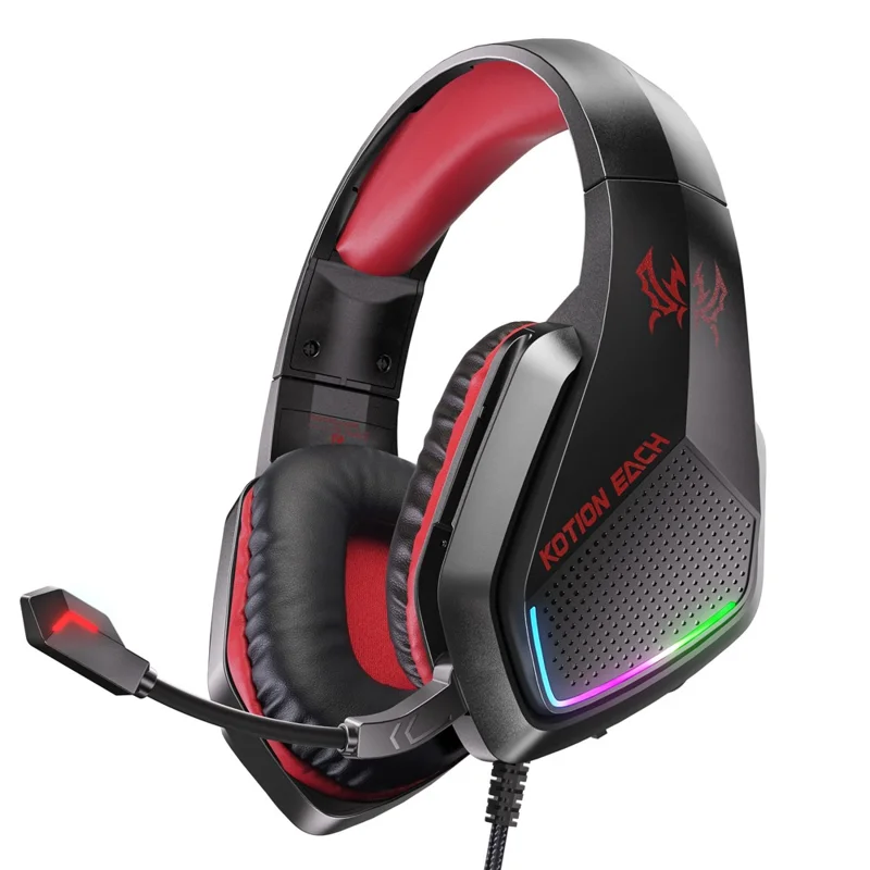 KOTION EACH G5000 Gaming Headset with Mic 7.1 Surround Sound RGB LED Headphones for PS4 / PS5 / PC / Xbox - Red - 1