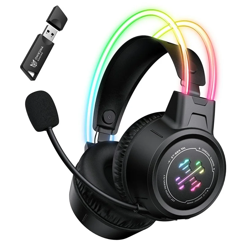 ONIKUMA GT889 Gaming Headset 2.4G Wireless Bluetooth-compatible Wired Triple-Mode RGB Lighting PC Headphones - Black - 1