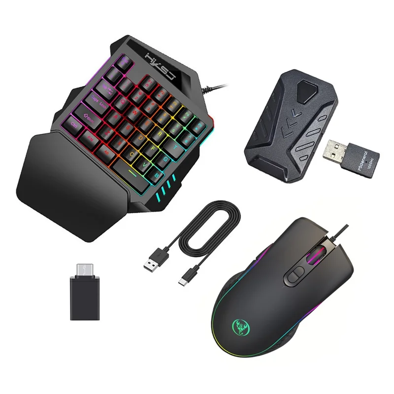 HXSJ P5+V100+A867 Gaming Keyboard Mouse Console Controller Adpater Converter Set for PS5 / PS4 / PS3 / Xbox One / Xbox 360 / Nintendo Switch - Black - 1