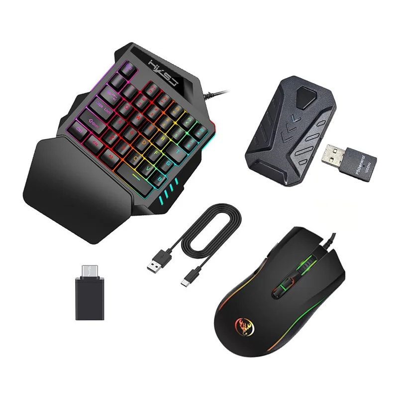 HXSJ P5+V100+A869 Gaming Keyboard Mouse Console Controller Adapter Converter Set for PS5 / PS4 / PS3 / Xbox One / Xbox 360 / Nintendo Switch - Black - 1