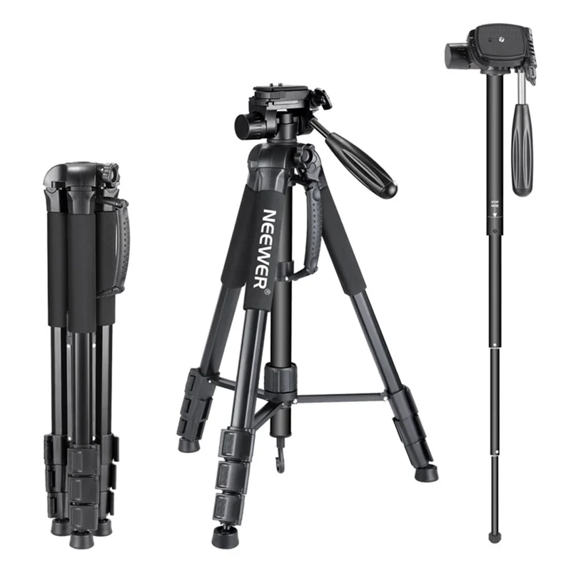 NEEWER SAB264 Camera Tripod Aluminum Alloy Monopod with 3-Way Swivel Head for Sony Canon - Black - 1